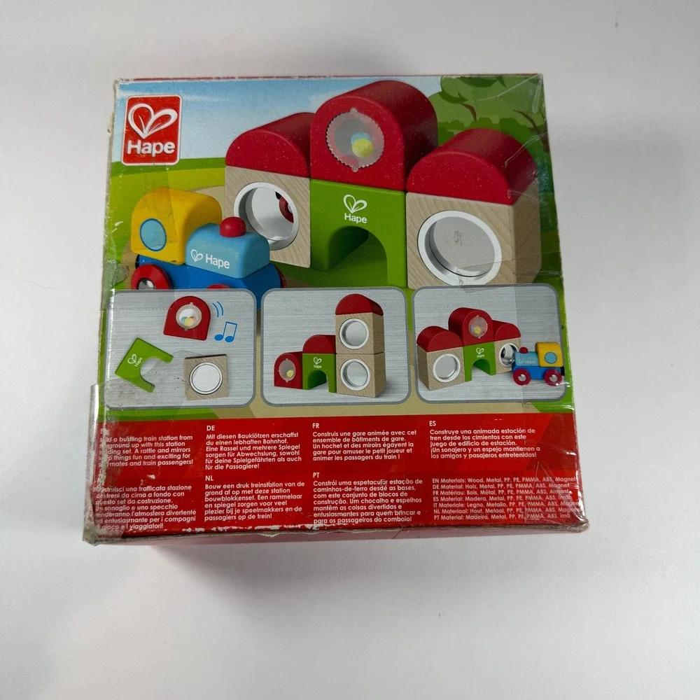 Hape Station Building Block Set Toddler Multicolor Used Wooden Sensory Toy‎